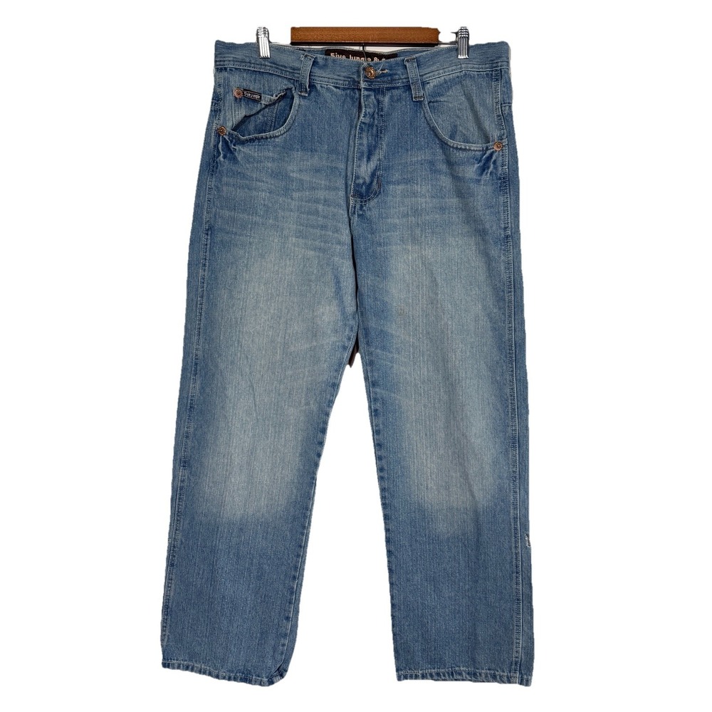 Vintage 5ive Jungle Jeans Mens 36x31 Blue Denim Baggy Embroidered Distressed Y2k